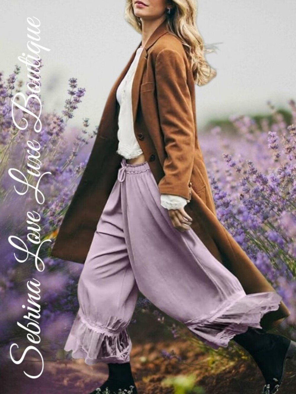 Romantic Victorian Inspired Lavender Lace-Trim Bloomer Boho Pantaloon Pants